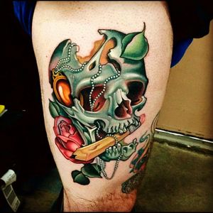 New age green colour skull & rose tattoo#dreamtattoo #mydreamtattoo