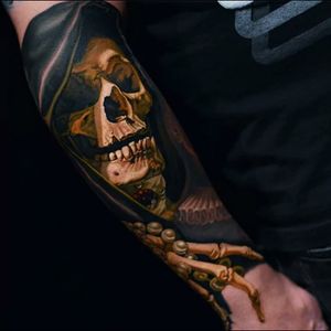 Super realistic grin reaper, skull, Skelton tattoo #dreamtattoo #mydreamtattoo