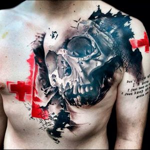 Black & grey & red skull chest tattoo#dreamtattoo #mydreamtattoo