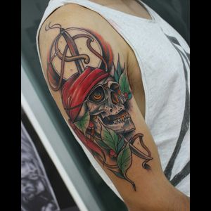 Sort-of traditional, colour pirate skull & sword tattoo#dreamtattoo #mydreamtattoo