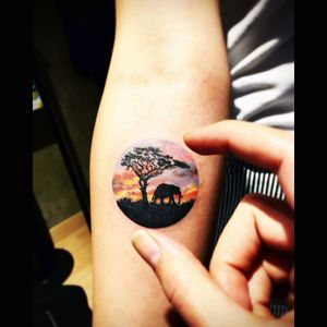 Sick colour & silhouette African elephant & tree tattoo#dreamtattoo #mydreamtattoo