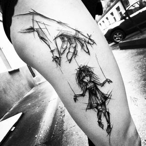 Sick black & grey sketch puppet & doll tattoo #dreamtattoo #mydreamtattoo