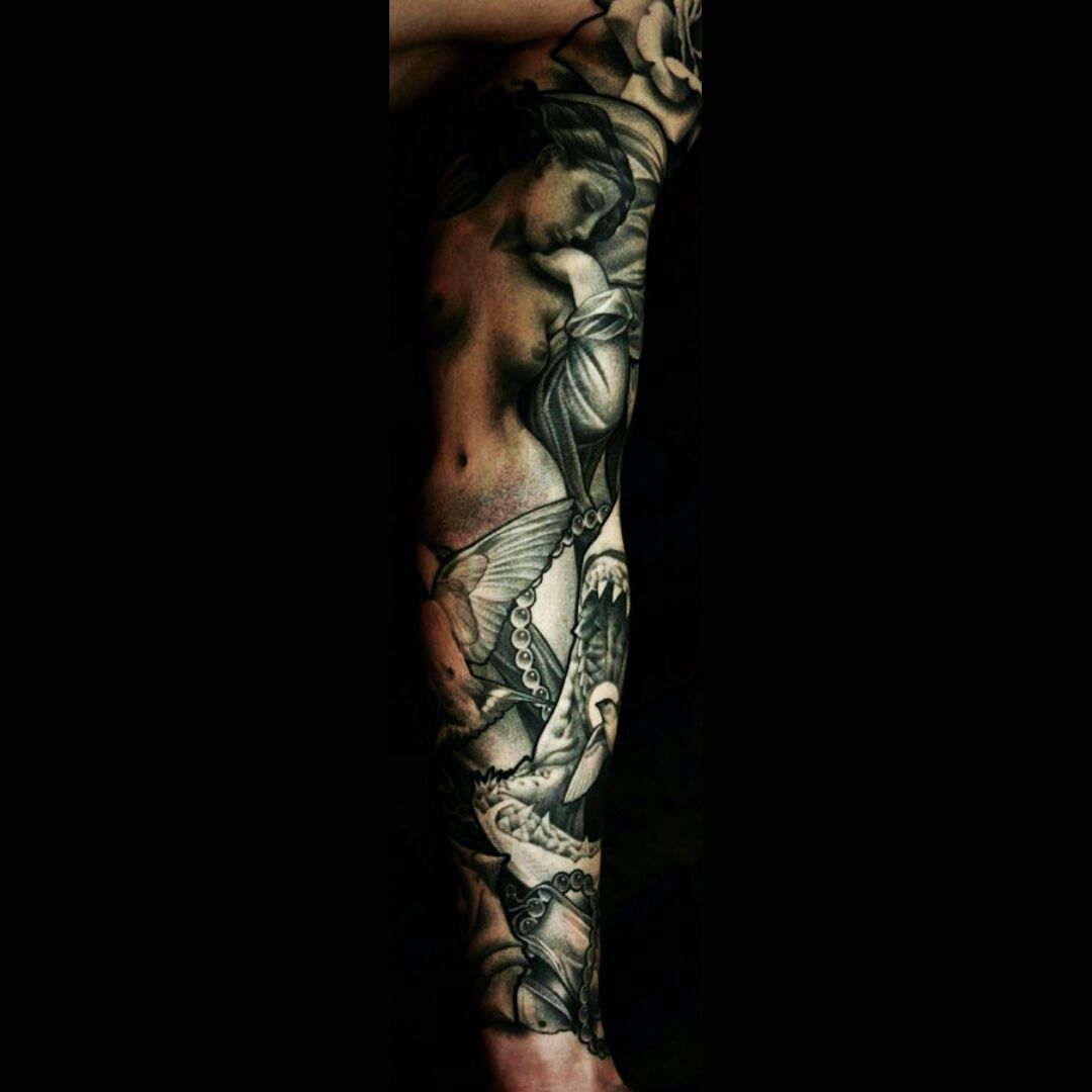 Tattoo uploaded by Orla • Cool full leg sleeve black & grey tattoo