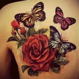 Colourful roses & butterfly tattoo #dreamtattoo #mydreamtattoo