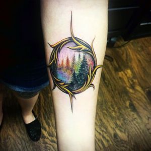 Awesome colorful forest framed in filigree tattoo#dreamtattoo #mydreamtattoo