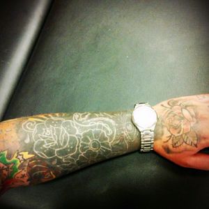 My arm black arm white ink American traditional outline