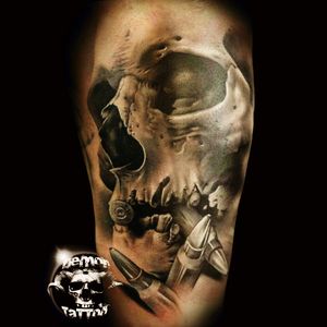 Awesome black & grey realistic skull & bullets tattoo#dreamtattoo #mydreamtattoo