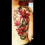 Sick realistic red lily flowers with filigree tattoo#dreamtattoo #mydreamtattoo