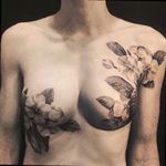 Beautiful mastectomy tattoo. #masectomy #flowers #breasttattoo