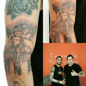 Angels! Rodrigo Buzzo tattooist with Jair, Brazilian soccer player!#emporiumink #rodrigobuzzo #ituano #braziliantattoo  #soccerplayer #angel