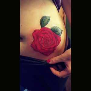 Right after my second session👍😊 #colortattoo #redrose #CoffinCityTattoo