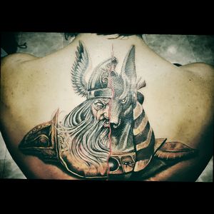 Mythological! #backpiece #backtattoo #back #tattooart #mythology #odintattoo #Anubistattoo  #nordic #tattooed #inkedmag #inkaholik #eternalink #tattoodo @tattoodo