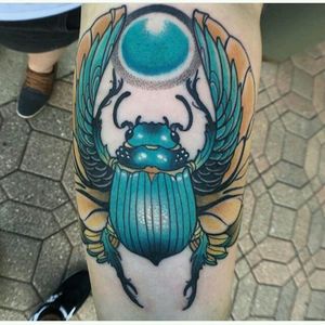 #dreamtattoo Hieroglyph inspired scarab done by Emanuel Mendoza at Iron Clad Co in Michigan. Rising sun, start again.