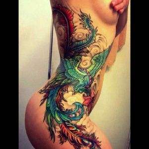 Awesome green & red Phoenix & clouds tattoo #dreamtattoo #mydreamtatoo
