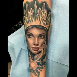 Cool colour ice queen portrait tattoo