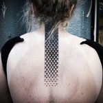 Interesting black & grey strip of drops & lines tattoo