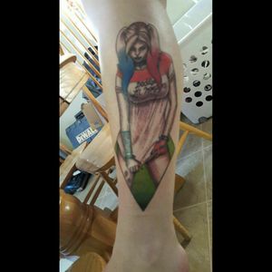 New harley quinn tattoo done at dv8 tattoo in Roseville