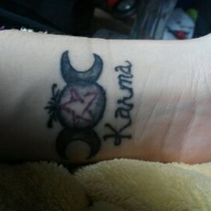 First tattoo, done on my wrist#heartandsoul # needs work#wiccan #wrist