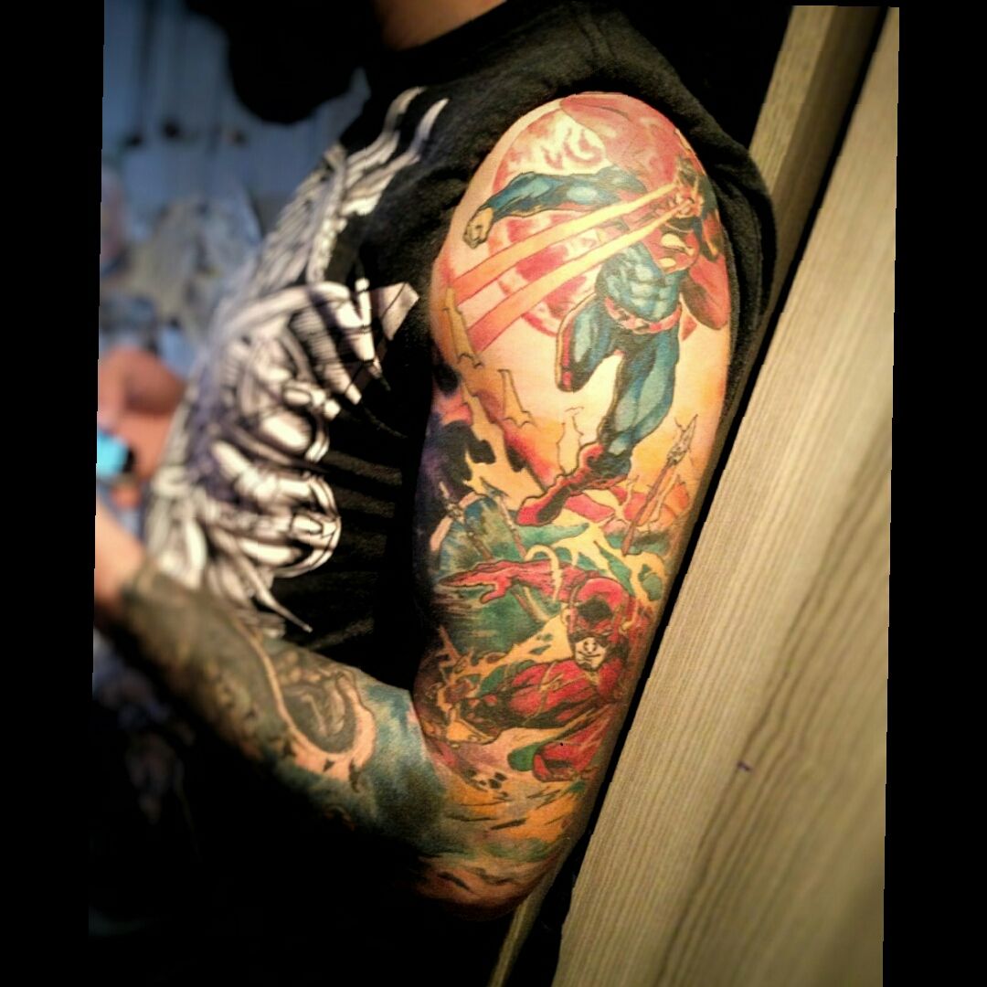Superman arm sleeve  Sleeve tattoos Superman tattoos Marvel tattoos