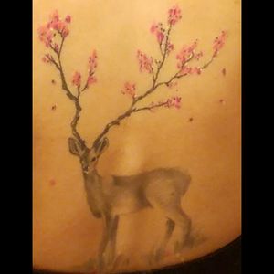 Done at Renaissance tattoo in CA by James #deer #tree #cherry #family #life