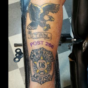 Eagle and American legion tattoos healed. about to add post 266 and rework Stan with the banner done over 40 years ago