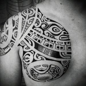 Marquesan tattoo by Fati Tattoo (Biarritz, France)#Marquesantattoo #chestpiece #chesttattoo