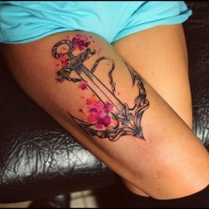 Awesome anchor & watercolour flowers tattoo#dreamtattoo #mydreamtattoo