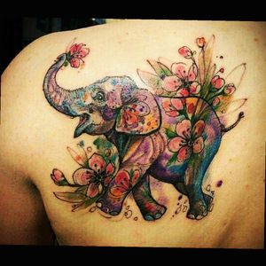 Colourful happy elephant & watercolour flowers tattoo#dreamtattoo #mydreamtattoo
