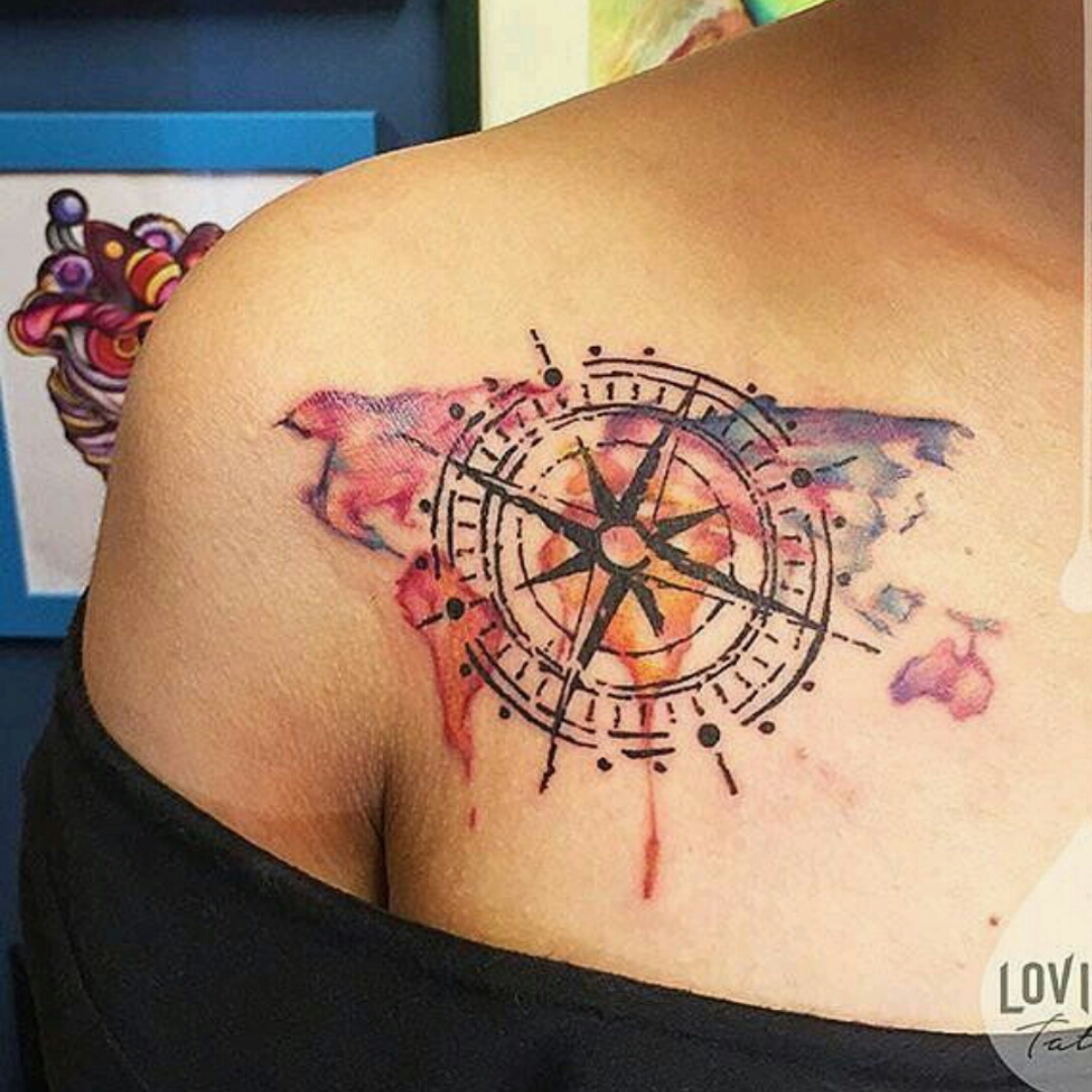 Watercolor deals compass tattoo