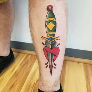 Tattoo done by an apprentice on my leg #lowerlegtattoo  #legtattoo #dagger #apprentice #tattooapprentice #apprenticetattoo