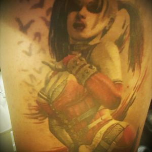 Healed/ bad quality picture #harleyquin. Done at Zwickau Tattoo Convention, Germany. By Steve Butcher.