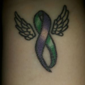 Cancer ribbon representing purple for Alzeheimers Disease and green for Depression. R.I.P Pépé Chantelle Sturgeon - Neon Crab