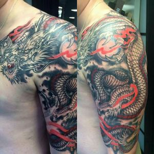 Latest addition to the collection made by east side tattoo in Enschede The Netherlands!! #japanese #dragon #eastsidetattooenschede #tattoo