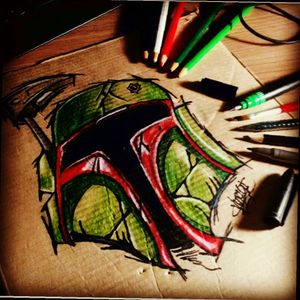 #draw #drawing #helmet #green #red #pen #nanquim #starwars #BobaFett #tattoo #art #tattooartist