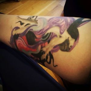 My leftleg tattoo of a woman coved in cloror like smoke got that one when i was 18 too and still inlove #iceland #woman #colorsmoke #Colour