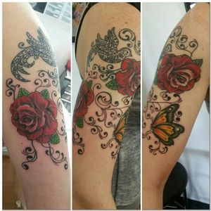 Added on to this one recently at Freedom Tattoo. Thanks for looking!!!#chattanoogatattoo #chattanoogaink #tennessee #tennesseeartist #tennesseetattoo #roses #redroses #girlytattoo #sparrow #butterfly #butterflytattoo #fusionink #rotarymachine #freedomtattooinc #tntattoo #tntattoos #chattanoogatattooshop