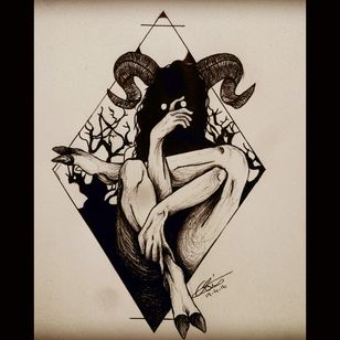 One of my own sketches inspired by an artist I'd seen on Facebook. This is a tattoo if love to have! I'll hope to have it done on my shoulder/upper arm...🐑 #blackandgrey #blackAndWhite #blackwork #ram #devilwoman #treetattoo #dreamtattoo