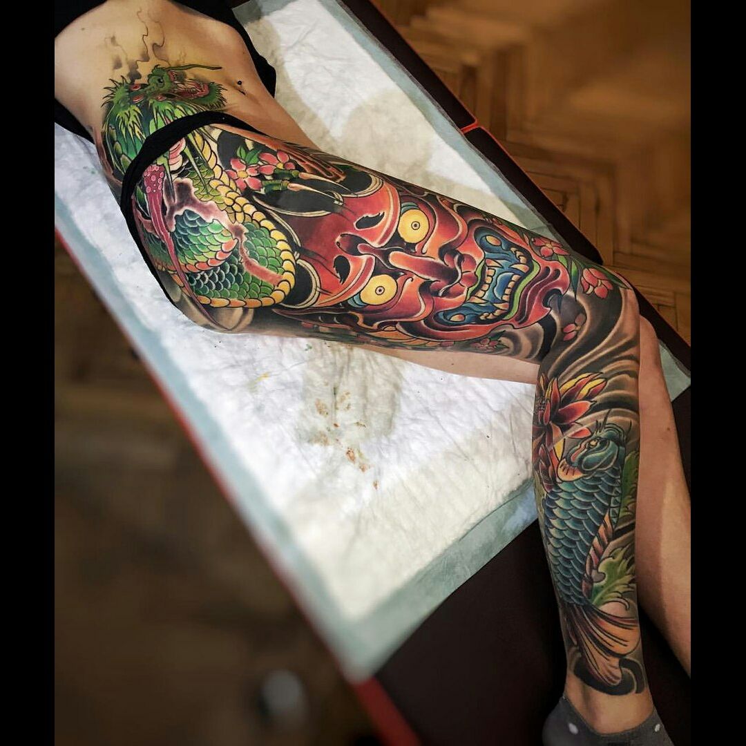 Pitbull Tattoo Phuket  Full leg sleeve tattoo Done in 2 days by 2  artists at the same time Style Black  Grey Realistic Artist Ton   Korn WE STILL OPEN AS