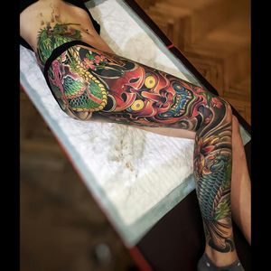 Sick super colourful leg sleeve tattoo#dreamtattoo #mydreamtattoo