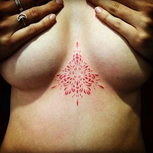 Cool red work, between breast/sternum tattoo #dreamtattoo #mydreamtattoo