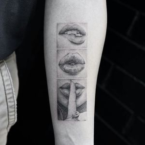 Detailed black & grey realistic 3 panel lips tattoo#dreamtattoo #mydreamtattoo