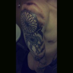 My dreamcatcher with unfinished shading... God I need money so bad to finish it #tattoos #tattooedguy #boyswithpiercings #piercings #lippiercings #liprings #snakebites #nosering #septum #septumpiercing #stretching #stretchedear #stretchedlobes #splitear #tunnels #plugs #music #bands #breakdowns #metal #metalcore #hardcore #posthardcore