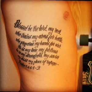 Picked the ribs for my first. My only one so far that will soon be changed. #firsttattoo #ribs #psalm #bibleverse #psalm144 By Greg Perkins Durango, Colorado