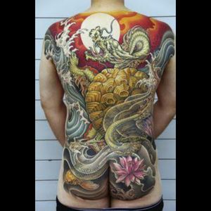 Epic Dragon Turtle back piece Lion King Tattoo, Taiwan #dreamtattoo