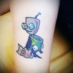 My first tattoo!!! Gir from Invader Zim. Done in Las Vegas 1/2013.