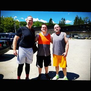 Me on the right, with my son and brother right before the Tough Mudder New England.