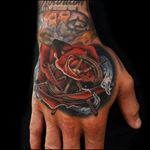 Cool colour realism water, rose & ships wheel hand tattoo #dreamtattoo #mydreamtattoo