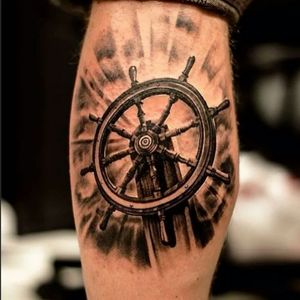 Sick realistic black & grey & brown ships wheel tattoo#dreamtattoo #mydreamtattoo