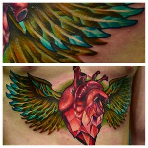 #heart #wings #neotraditional #color  #anatomicalheart  #diamondtattoo