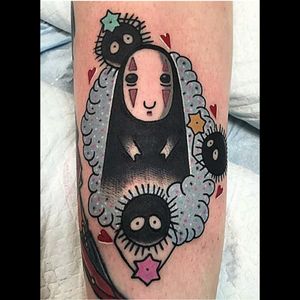 In love with this No Face tattoo by Chris Mesi #noface #japanese #anime #studioghibli #spiritedaway #ghibli